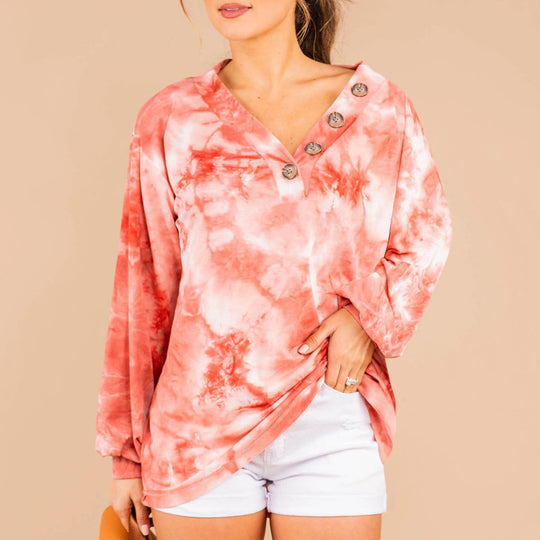 Damen lässiger Oversized-Pullover mit Knopfleiste EB