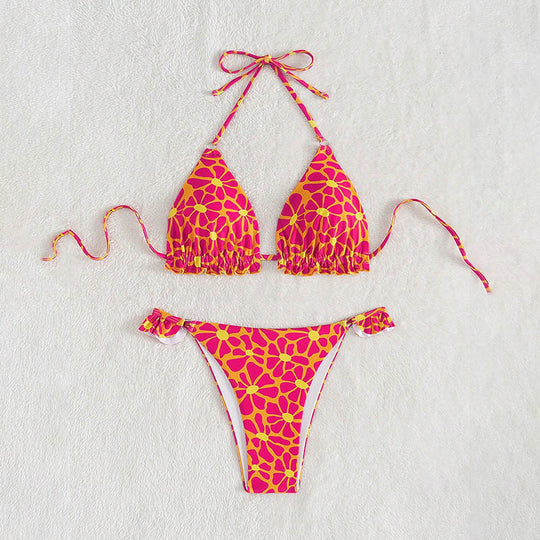 Damen Triangel-Bikini mit floralem Schnitt und verstellbaren Trägern EB