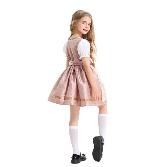 Damen nan festliches Kinderdirndl mit Spitzenoberteil, Satin-Schürze und Puffärmeln EB