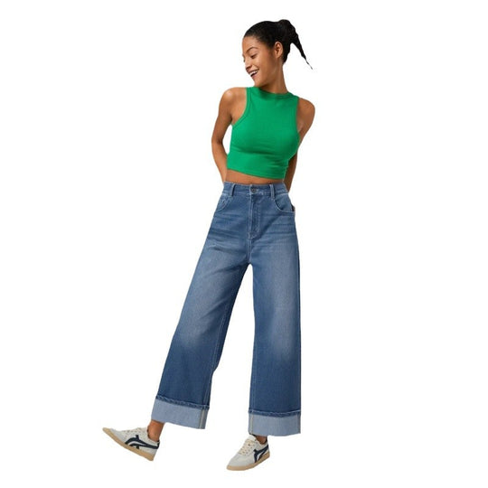Damen Weit geschnittene Jeans mit ausgefallenem Saum EB