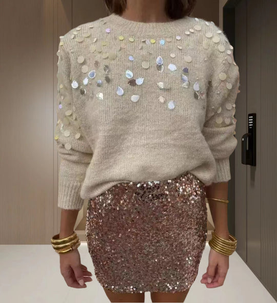 Damen Glitzernder Pullover mit eleganter Pailletten-Detail und lässiger Passform EB
