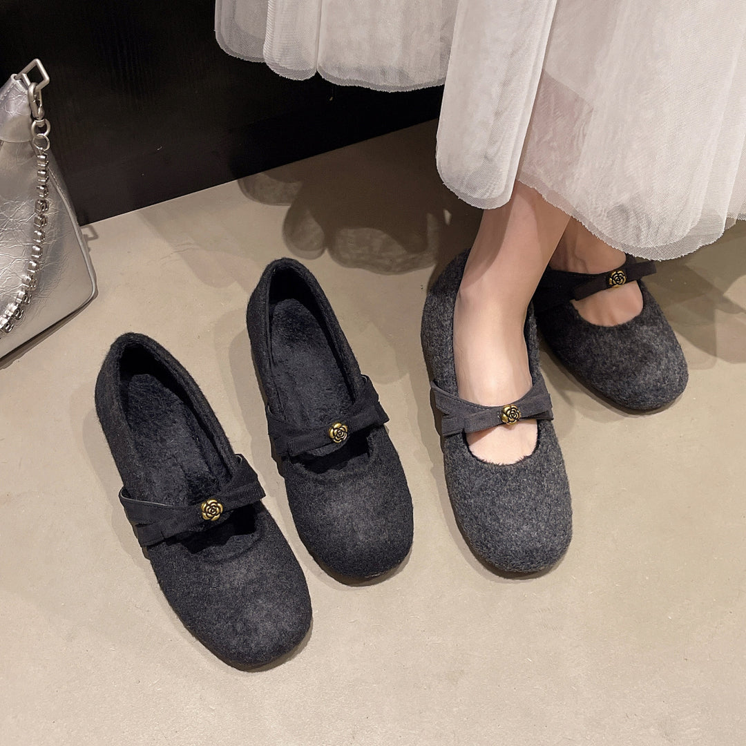 Damen Bequeme Filzschuhe mit dekorativer Schleife EB