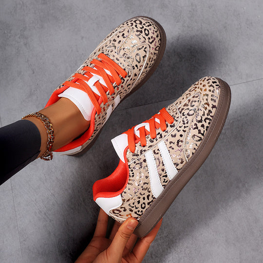 Damen nan Leopardenmuster Wildlederoptik Sneaker mit ergonomischer Polstersohle und rutschfester Gummisohle EB