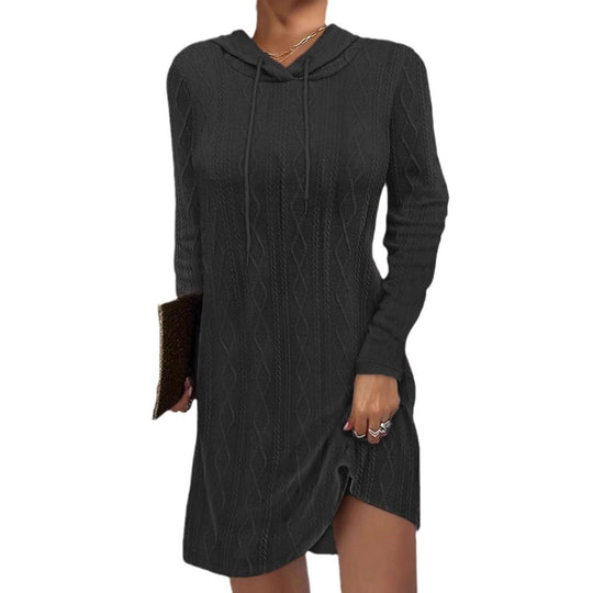 Damen Kapuzenpullover Kleid mit strukturiertem Strickmuster EB