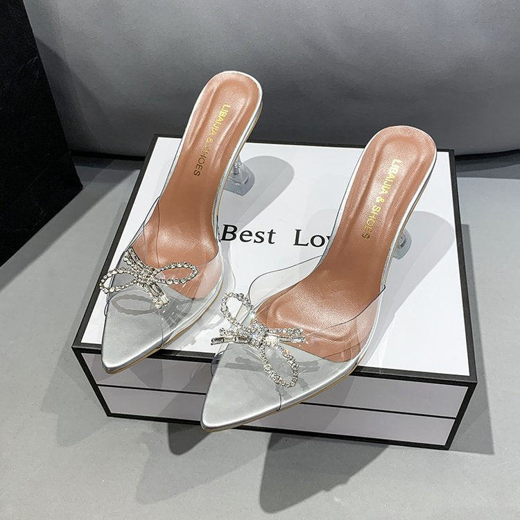 Damen elegante transparente Pumps mit Schmuckdetails EB