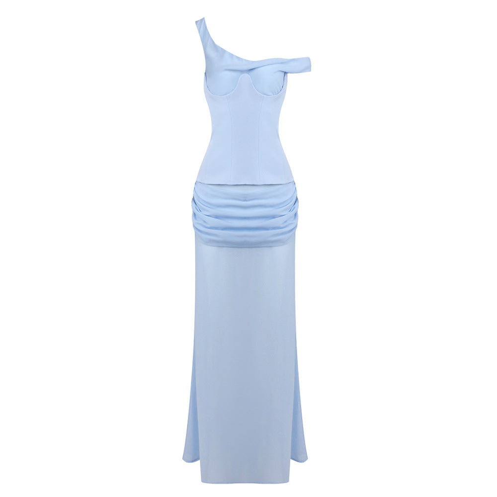 Damen Elegantes Maxikleid mit asymmetrischem Design und raffinierten Drapierungen EB