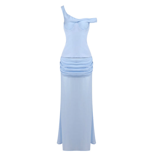 Damen Elegantes Maxikleid mit asymmetrischem Design und raffinierten Drapierungen EB