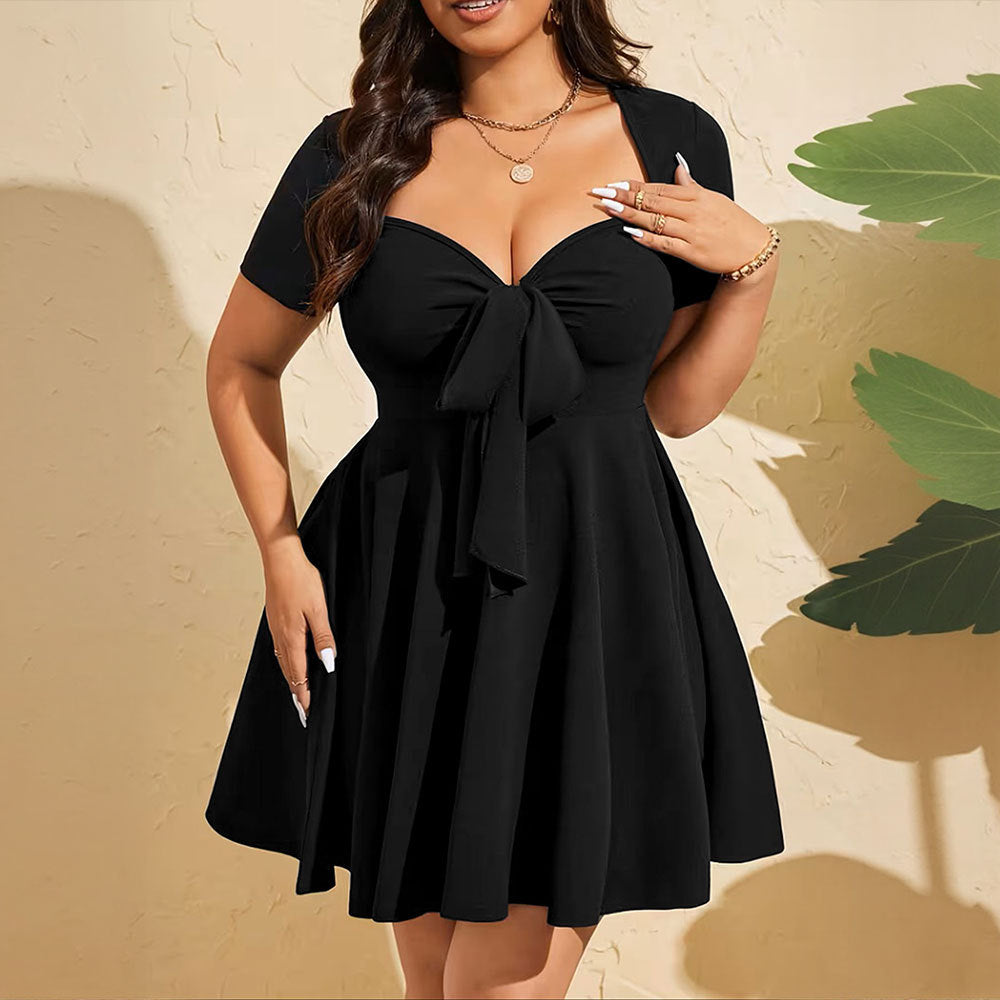 Damen Cocktailkleid mit tiefem V-Ausschnitt und Schleifendetail EB