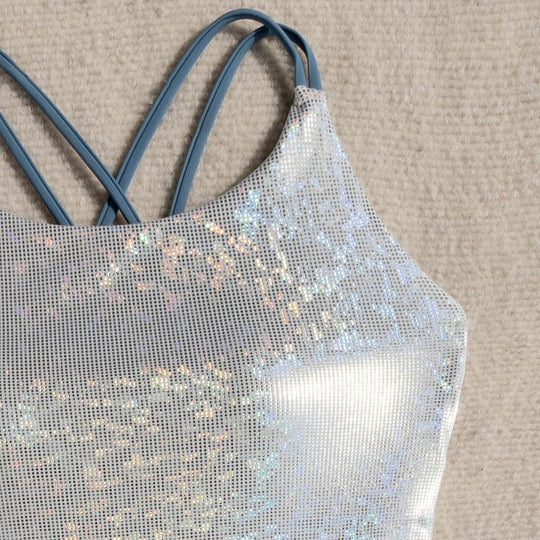Damen Badeanzug mit schimmerndem Design und verstellbaren Trägern EB