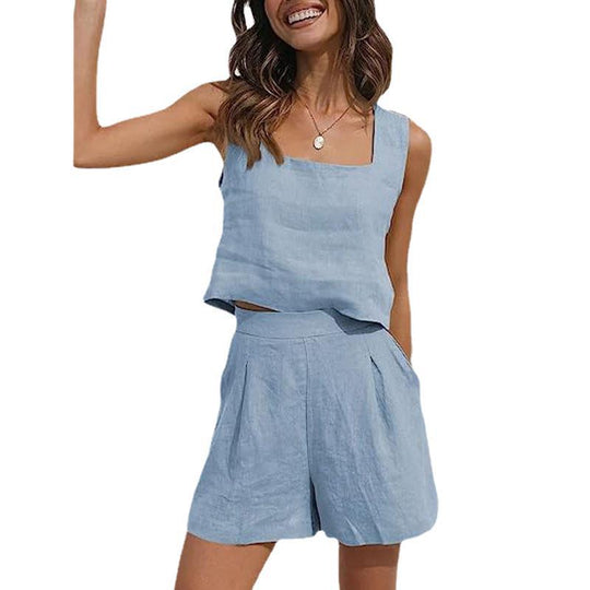 Damen Leichte Sommerbluse und Shorts Set EB