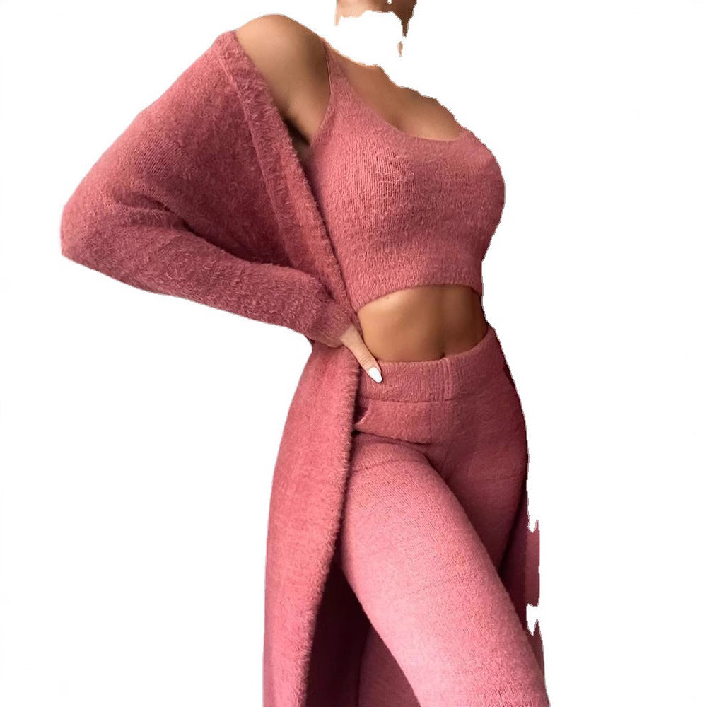 Damen modisches Lounge-Set mit ärmellosem Crop-Top und langem Cardigan EB