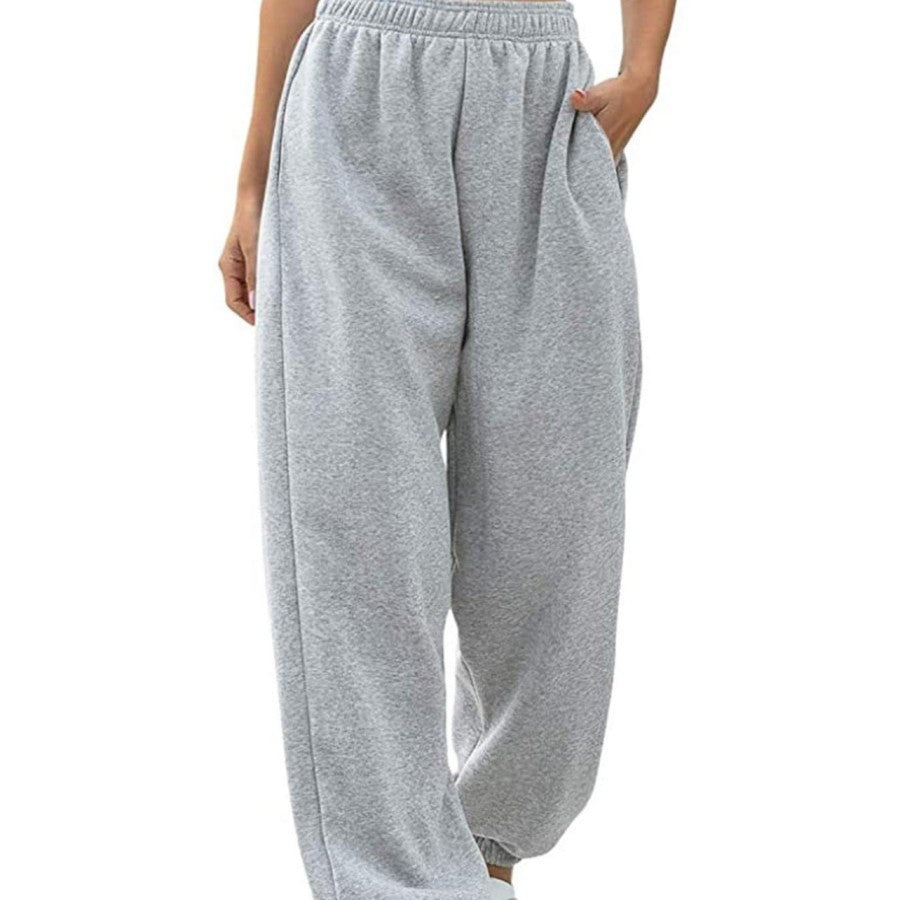 Damen nan weite High‑Waist Sweatpant mit elastischem Komfortbund, seitlichen Eingrifftaschen und gerafften Knöchelbündchen EB
