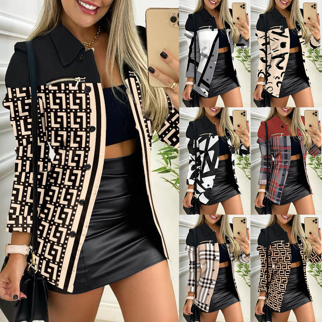 Damen nan karierter Longblazer im Shacket-Stil mit dekorativen Reißverschlüssen EB
