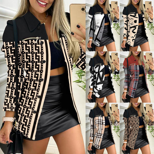 Damen nan karierter Longblazer im Shacket-Stil mit dekorativen Reißverschlüssen EB
