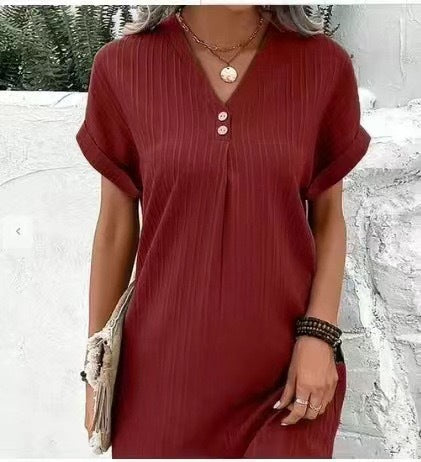 Damen V-Ausschnitt Strandkleid mit feiner Rippstruktur EB