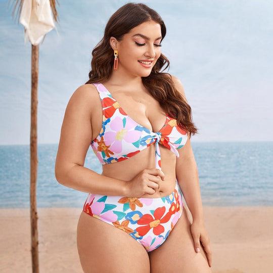 Damen Hochgeschnittenes Bikini-Set mit floralem Design EB