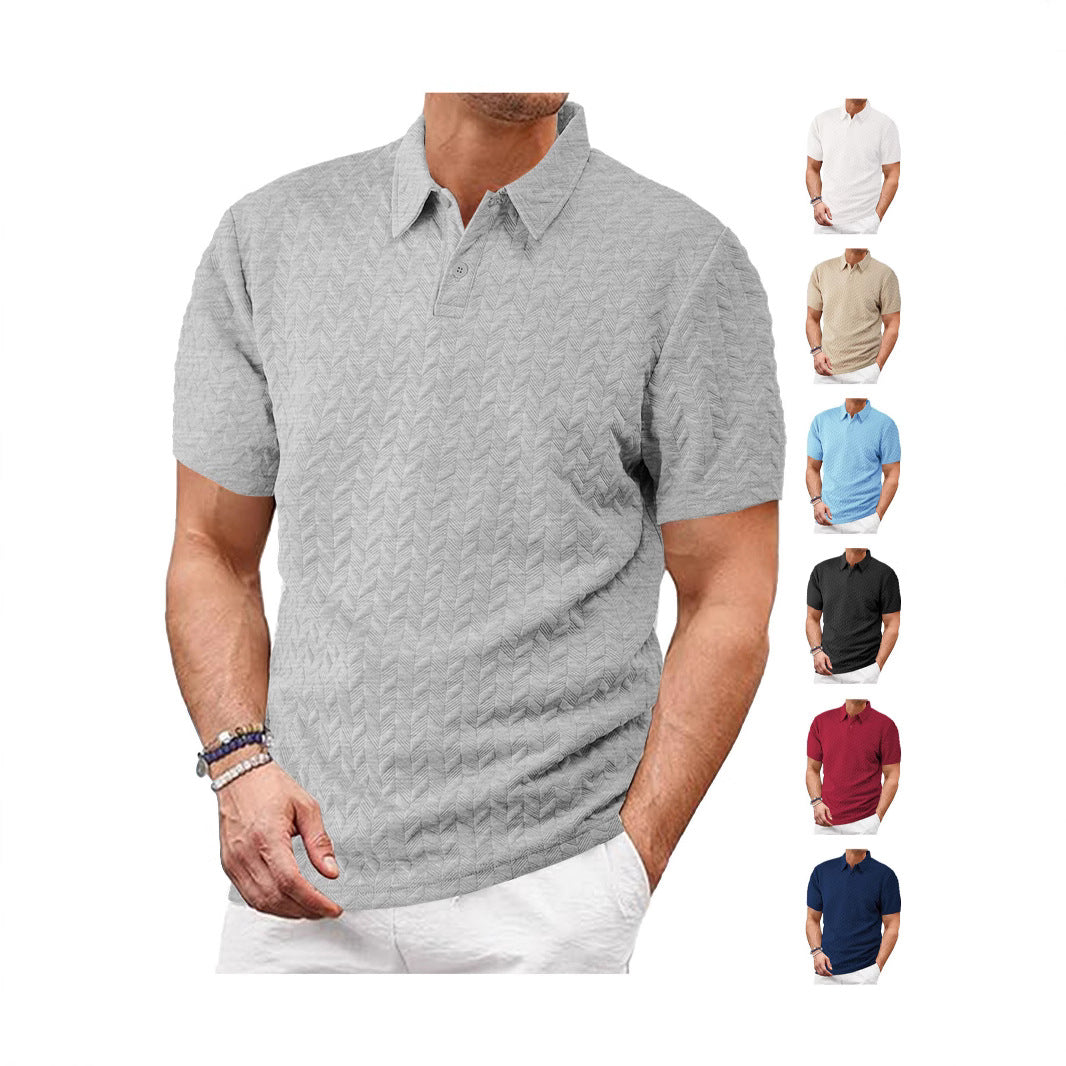 Herren nan kurzärmeliges Poloshirt mit eingeprägter Zickzackstruktur und klassischem Hemdkragen EB