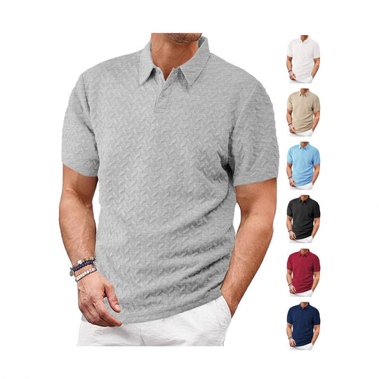 Herren nan kurzärmeliges Poloshirt mit eingeprägter Zickzackstruktur und klassischem Hemdkragen EB