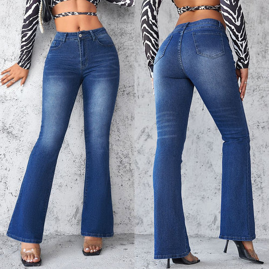Damen Flared Jeans mit hohem Taillenbund und modischer Waschung EB
