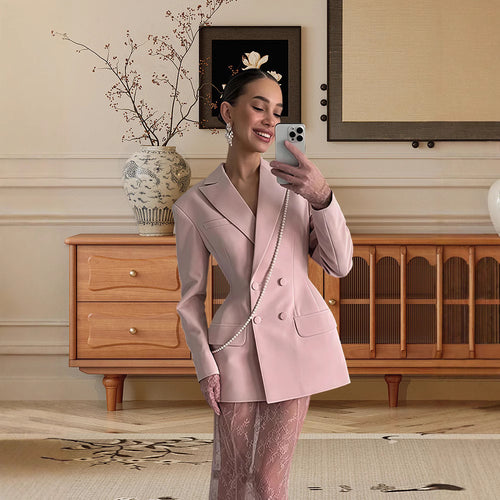 Damen Eleganter Blazer mit asymmetrischem Schnitt und dekorativem Kragen EB