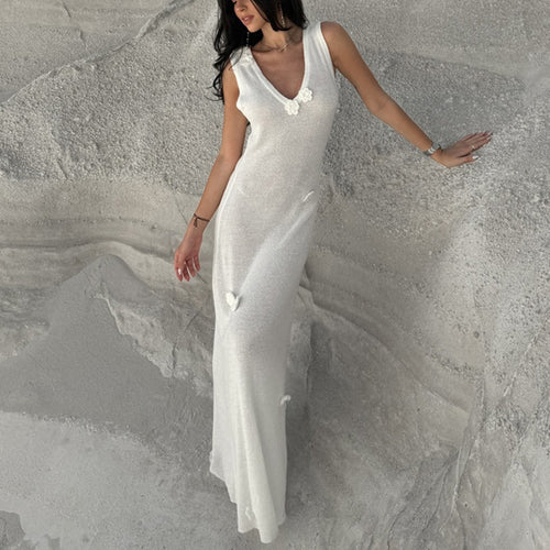 Damen Maxi-Strickkleid mit raffinierten Blumenapplikationen EB