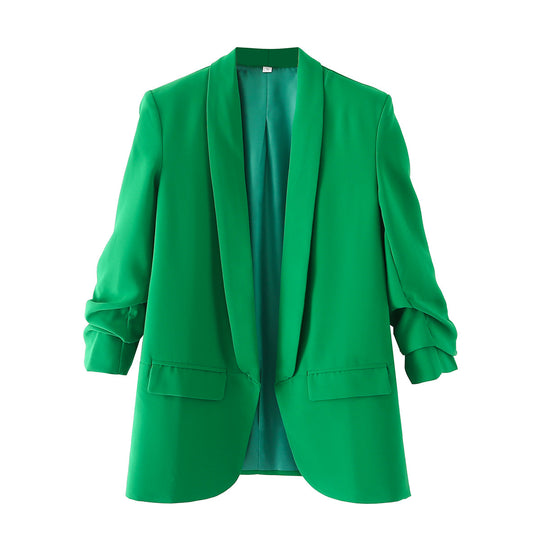 Damen eleganter Blazer mit gekrempelten Ärmeln und praktischen Taschen EB