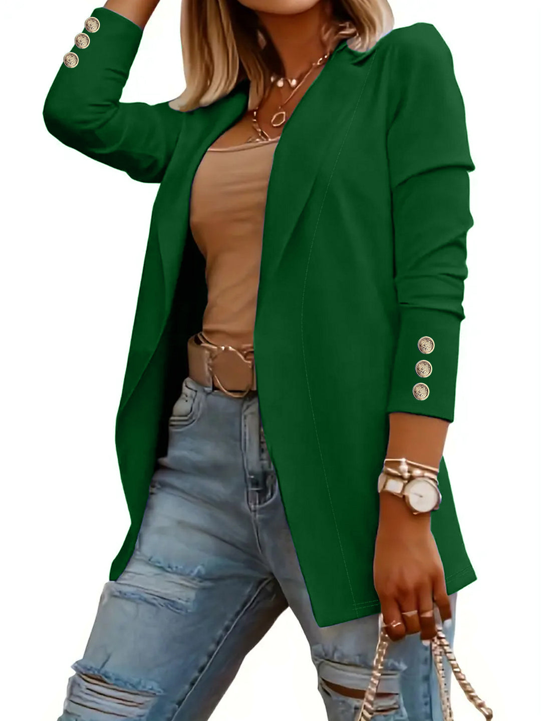 Damen Eleganter Blazer mit glamourösen Knöpfen und taillierter Passform EB