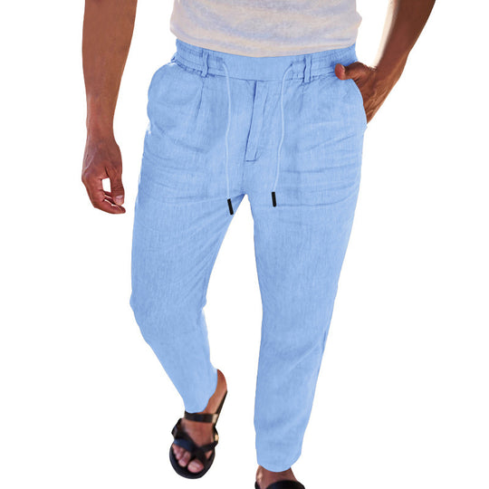Herren lässige Leinenhose mit elastischem Bund und praktischen Seitentaschen EB