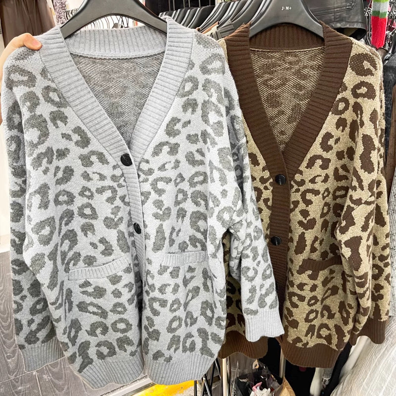 Damen Leichter Strickcardigan mit strukturiertem Leopardenmuster EB