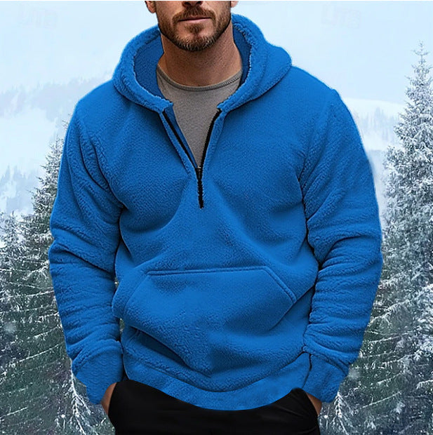 Herren nan sherpa fleece-hoodie mit halbem Reißverschluss, Kapuze und großer Kängurutasche EB