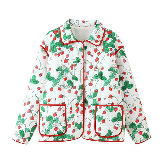 Damen gepolsterte Jacke mit Erdbeermuster EB