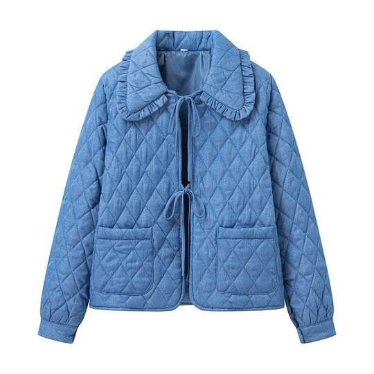 Damen gesteppte Übergangsjacke mit großem Kragen und praktischen Taschen EB