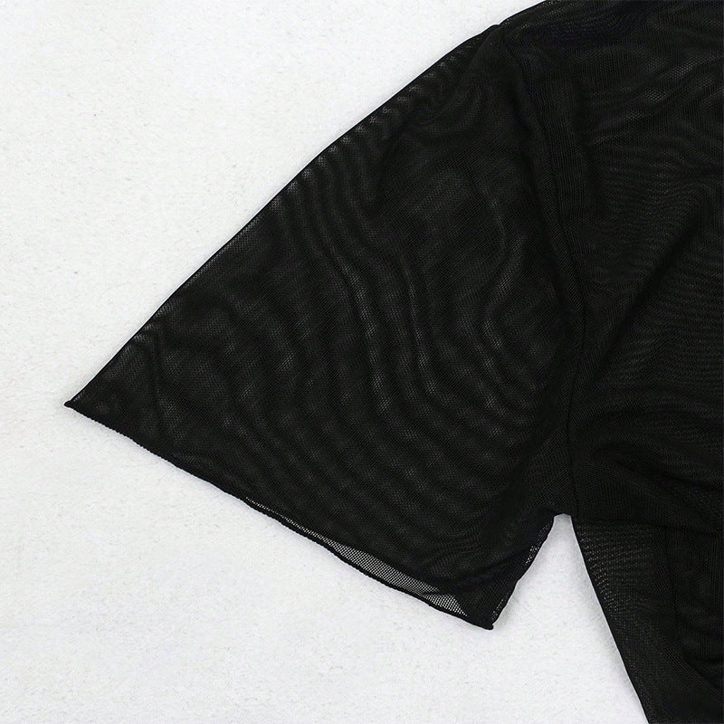 Damen Crop-Top aus transparentem Stoff mit knotbarem Design EB