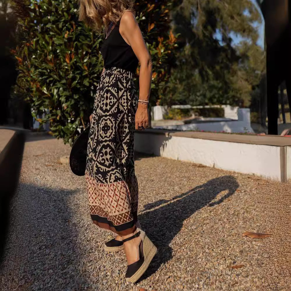 Damen Maxirock mit floralem Design und voluminösem Saum EB