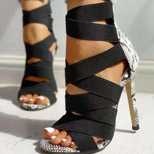 Damen Elegante Stiletto-Sandalen mit überkreuzten Riemen EB