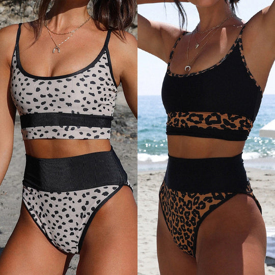 Damen Hochgeschnittenes Bikini-Set mit trendy gepunktetem Design EB