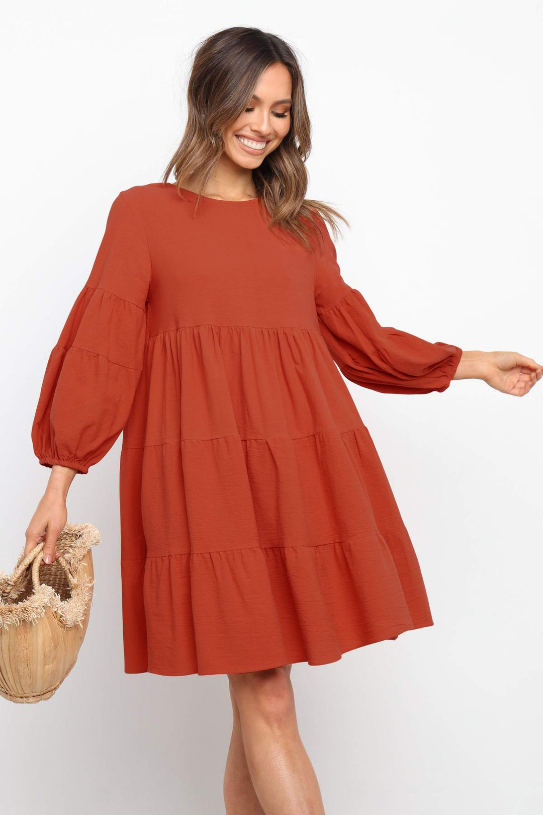 Damen romantisches Sommerkleid mit voluminösen Ärmeln und Rüschendetails EB