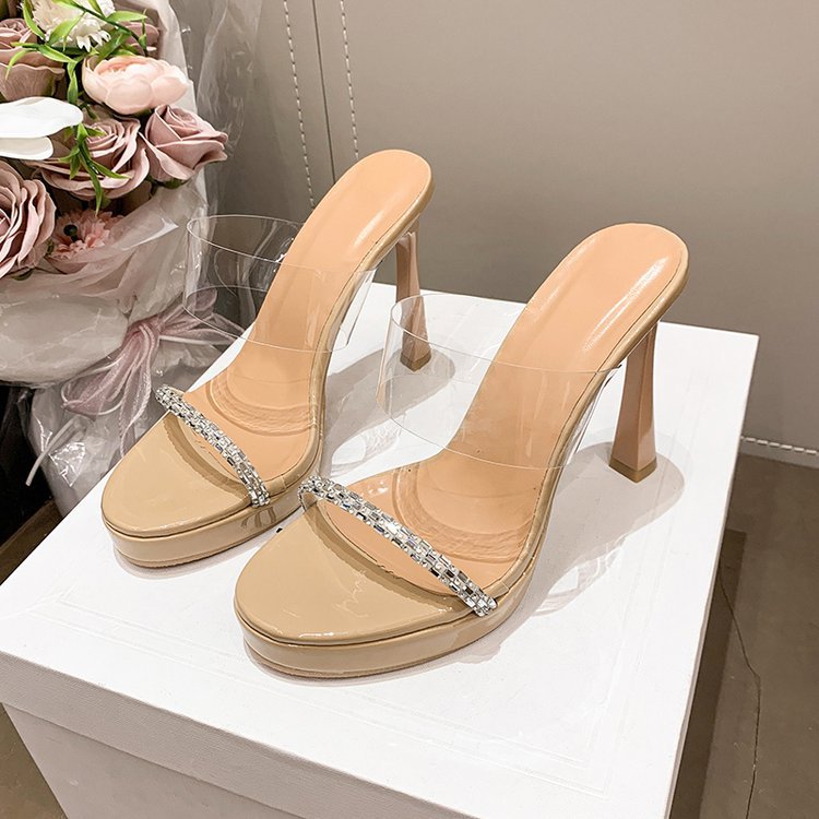 Damen transparente High Heel Sandalen mit glitzerndem Riemen EB