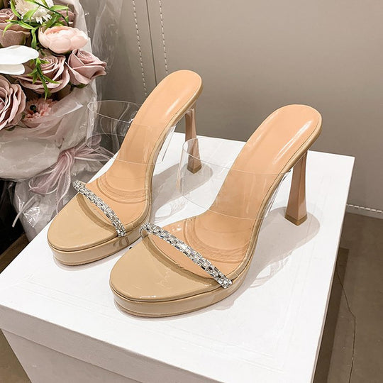 Damen transparente High Heel Sandalen mit glitzerndem Riemen EB