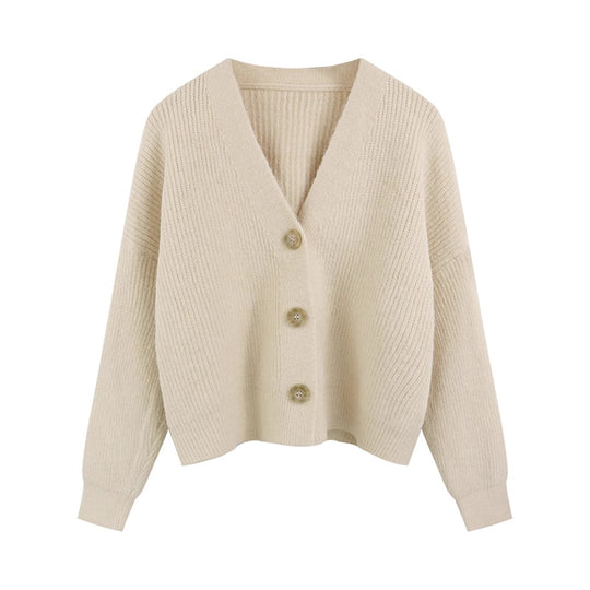Damen Strickjacke mit V-Ausschnitt und hochwertigen Knopfdetails EB