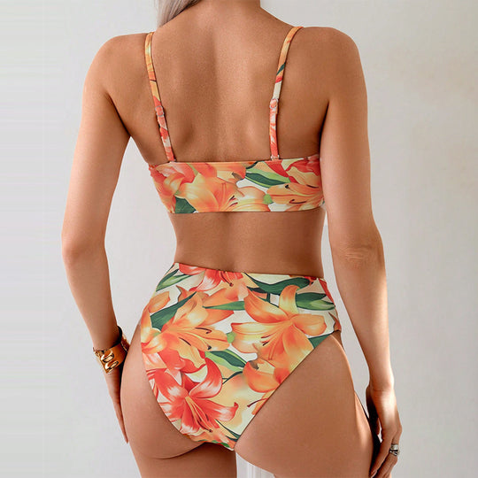 Damen Bikini-Set mit floralem Knotendesign und hohem Schnitt EB