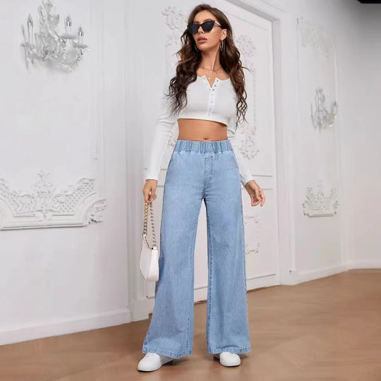 Damen Weite Denim-Hose mit elastischem Bund und lässigem Schnitt EB