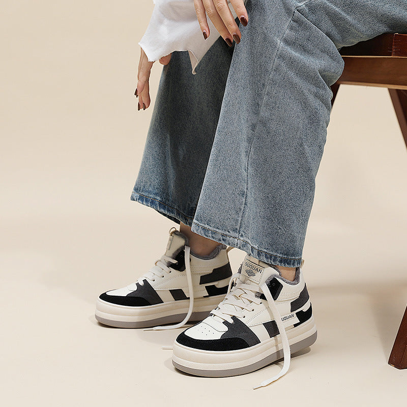 Damen modische Chunky Sneakers mit kuscheligem Innenfutter und strapazierfähigem Obermaterial EB