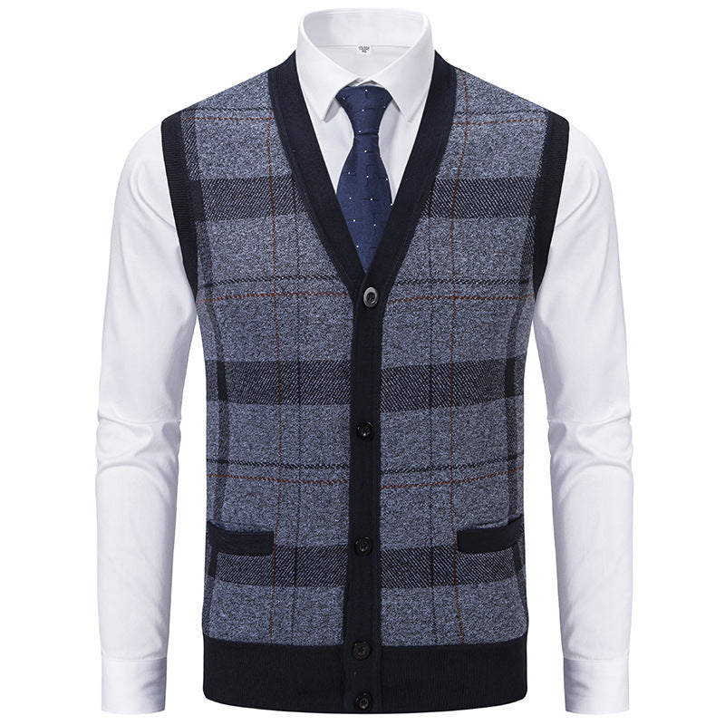 Herren elegante Strickjacke mit modernem Karomuster EB