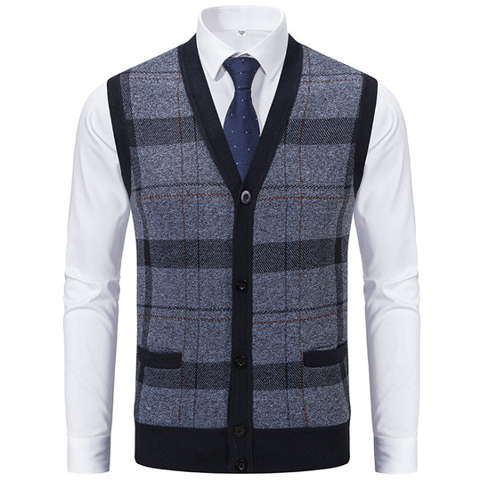 Herren elegante Strickjacke mit modernem Karomuster EB