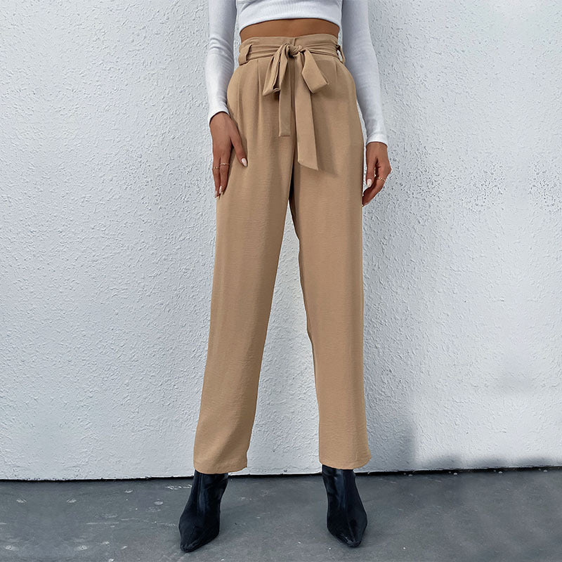 Damen elegante Hochbundhose mit Bindegürtel EB