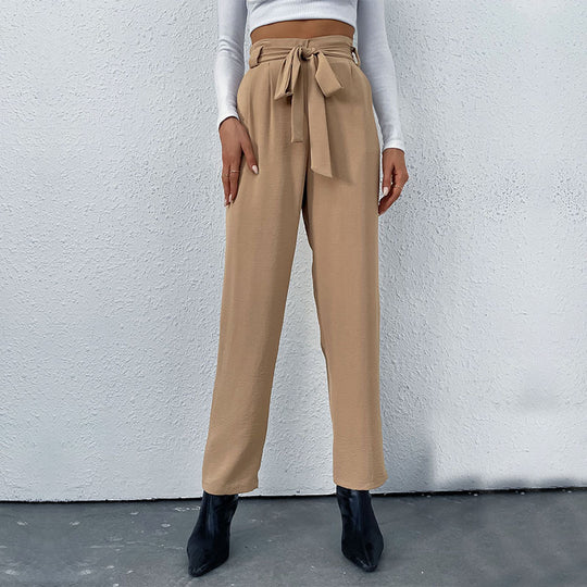 Damen elegante Hochbundhose mit Bindegürtel EB
