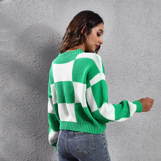 Damen Lässiger Pullover im modernen Karomuster EB