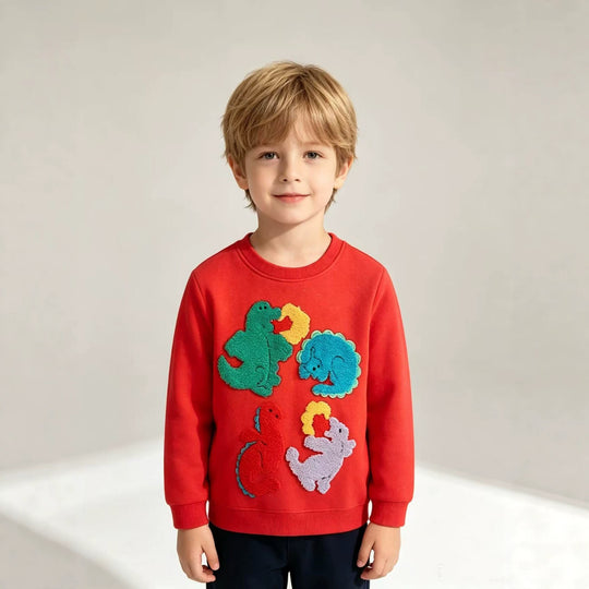 Kinder Sweatshirt mit buntem Dinosaurier und Blumen-Applikationen EB