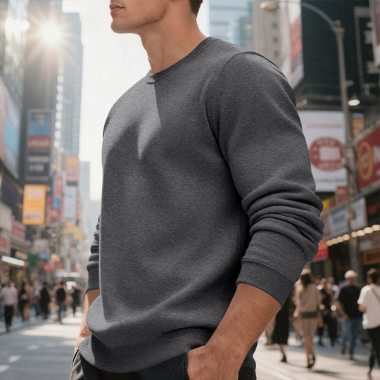 Herren nan weiches Rundhals-Sweatshirt aus Baumwollmix mit gerippten Bündchen und relaxed Fit EB